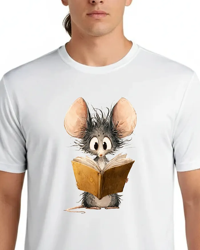 Hand-drawn black and white rat t-shirt β Bookworm Rat Tee β view 2