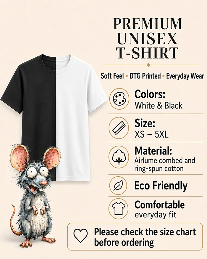 Hand-drawn black and white rat t-shirt — Business Rat Tee — view 10
