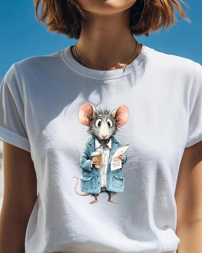 Hand-drawn black and white rat t-shirt — Business Rat Tee — view 3