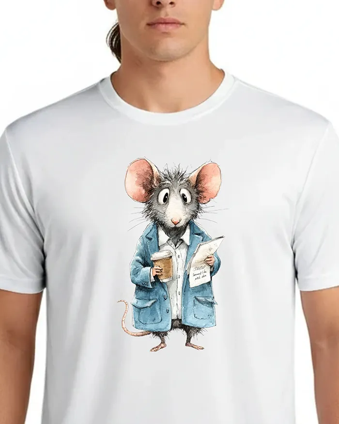 Hand-drawn black and white rat t-shirt — Business Rat Tee — view 5