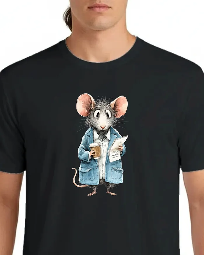 Hand-drawn black and white rat t-shirt — Business Rat Tee — view 6