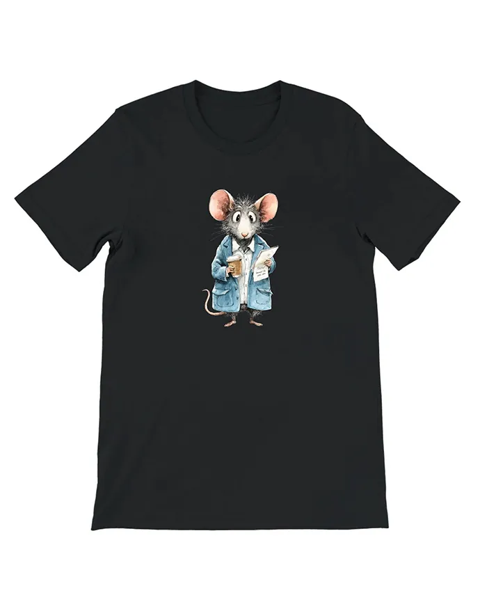 Hand-drawn black and white rat t-shirt — Business Rat Tee — view 7