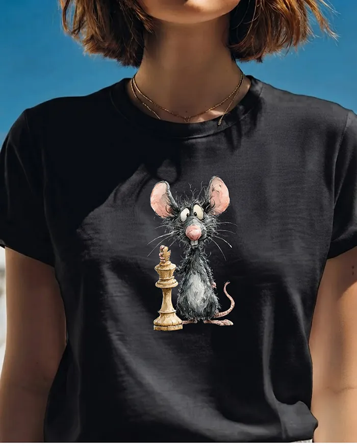 Hand-drawn black and white rat t-shirt β Chess Rat Tee β view 2