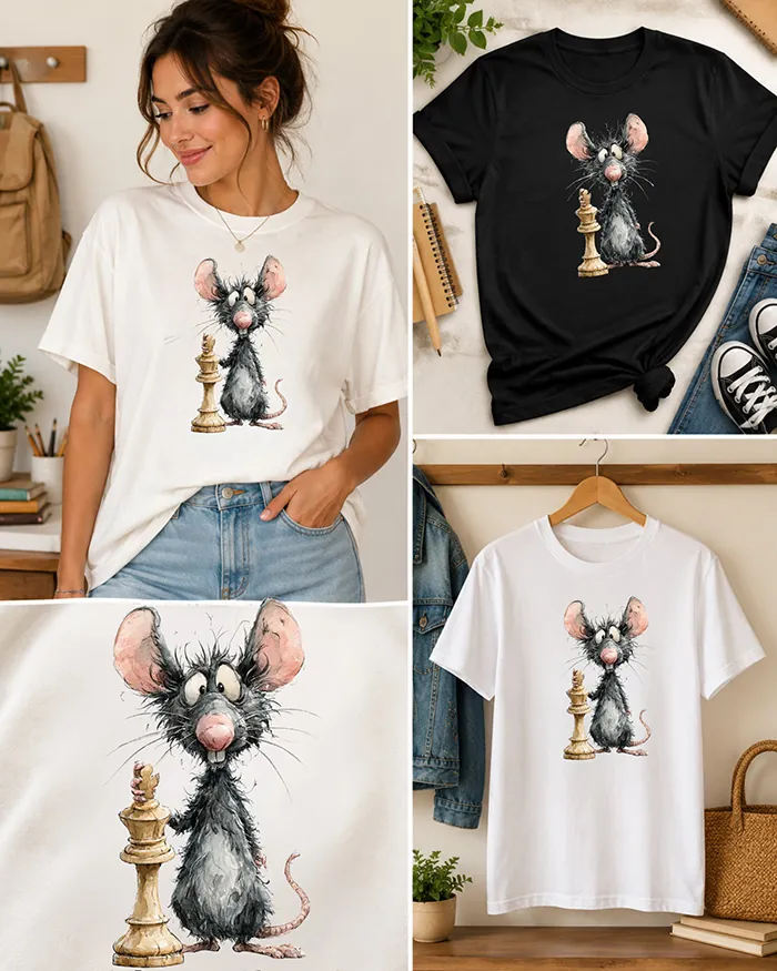 Hand-drawn black and white rat t-shirt β Chess Rat Tee β view 3