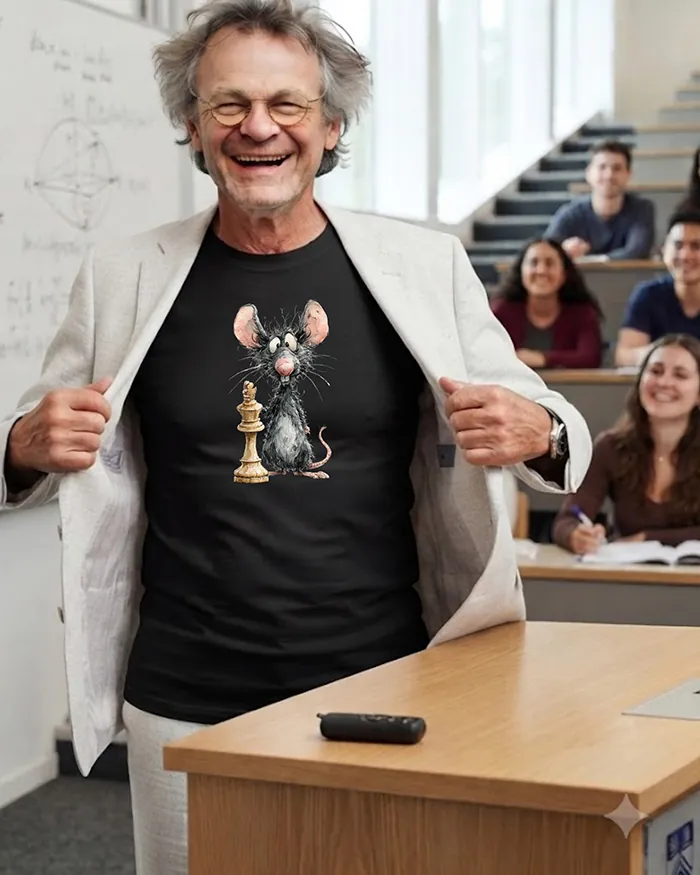 Hand-drawn black and white rat t-shirt β Chess Rat Tee β view 4
