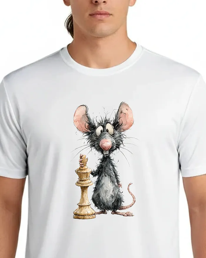 Hand-drawn black and white rat t-shirt β Chess Rat Tee β view 5