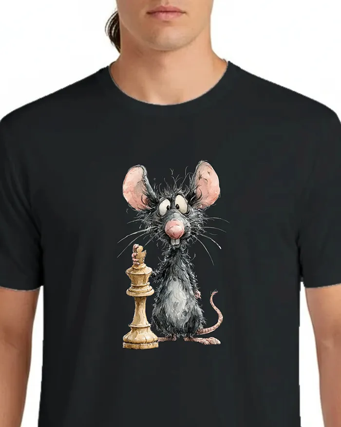Hand-drawn black and white rat t-shirt β Chess Rat Tee β view 6