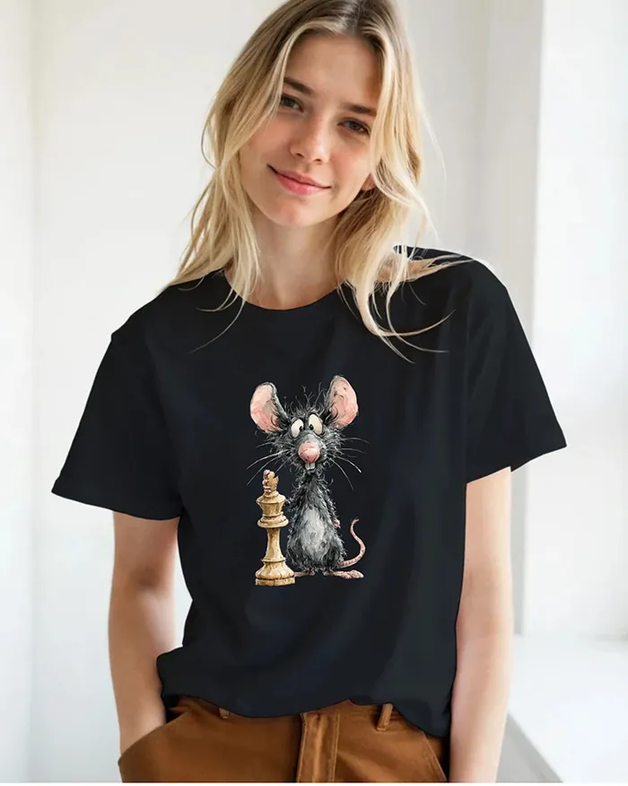 Hand-drawn black and white rat t-shirt β Chess Rat Tee β view 7