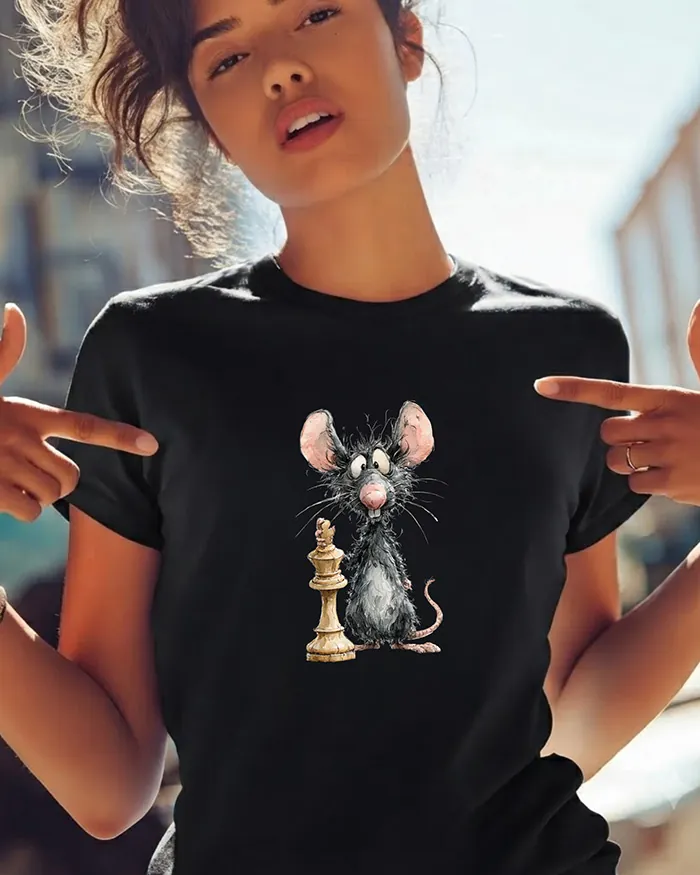 Hand-drawn black and white rat t-shirt β Chess Rat Tee β view 8
