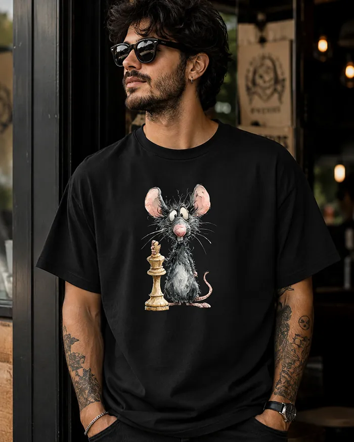 Hand-drawn black and white rat t-shirt β Chess Rat Tee β view 9
