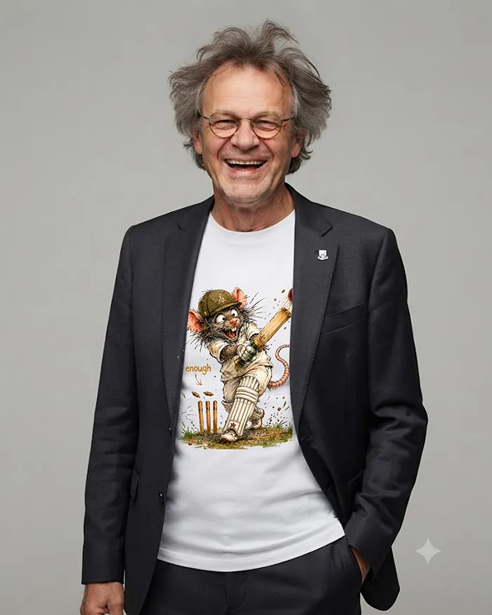 Hand-drawn black and white rat t-shirt — "Close Enough" Cricket Rat Tee — view 7