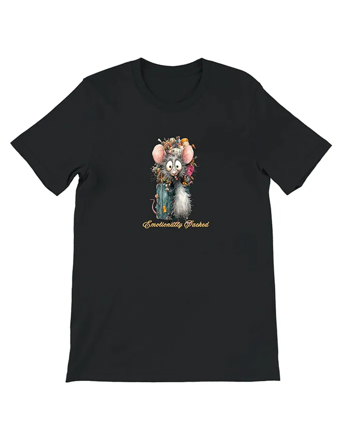 Hand-drawn black and white rat t-shirt β "Emotionally Packed" Rat Tee β view 7