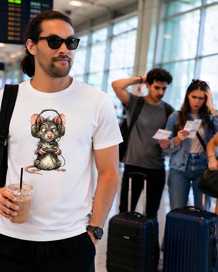 Hand-drawn black and white rat t-shirt β Gamer Rat Tee β view 10