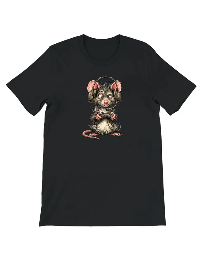 Hand-drawn black and white rat t-shirt β Gamer Rat Tee β view 11