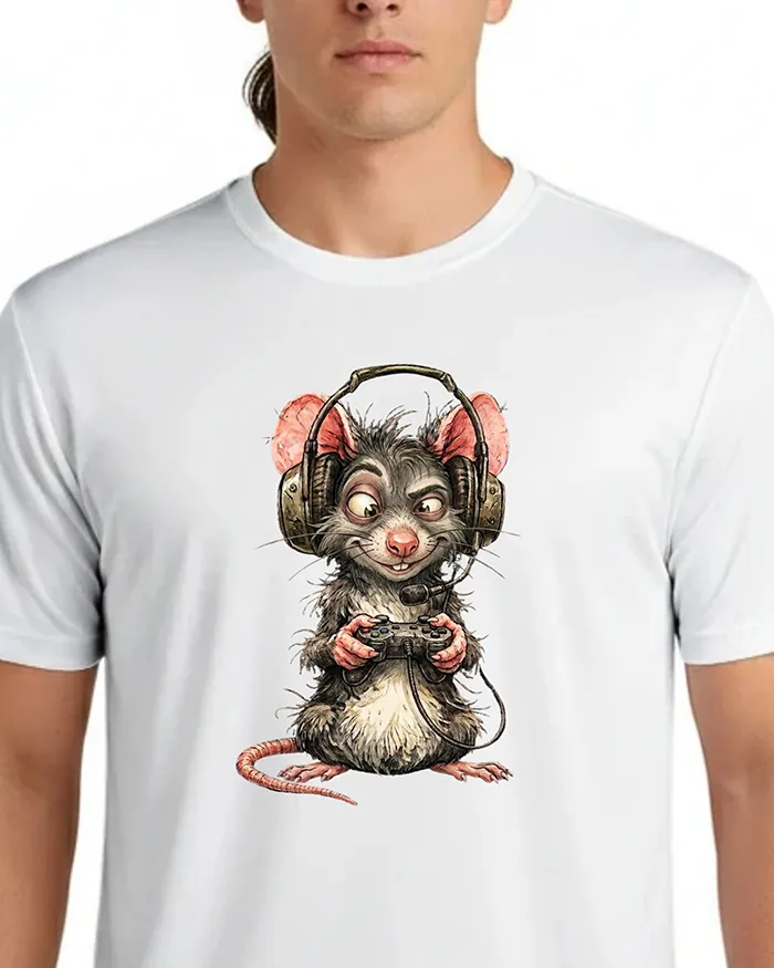 Hand-drawn black and white rat t-shirt β Gamer Rat Tee β view 4