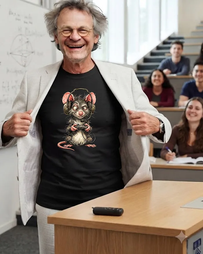 Hand-drawn black and white rat t-shirt β Gamer Rat Tee β view 8