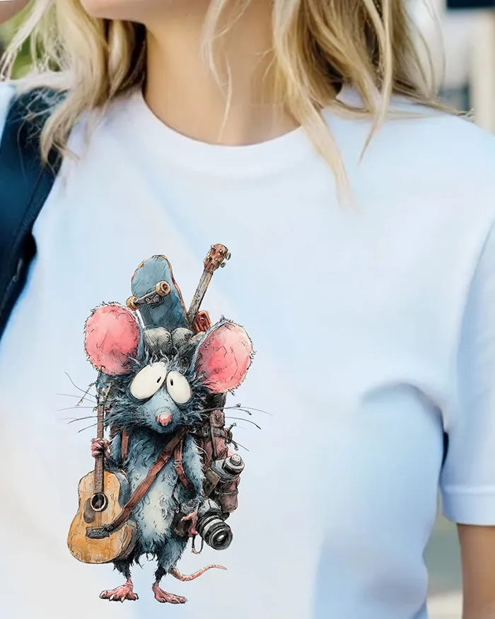 Hand-drawn black and white rat t-shirt β Traveling Hobbies Rat Tee β Silly Rat Collection