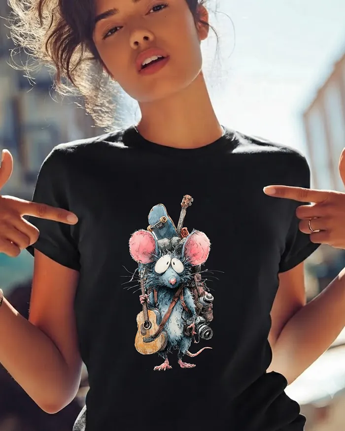 Hand-drawn black and white rat t-shirt β Traveling Hobbies Rat Tee β view 2