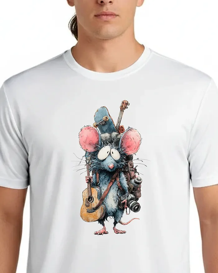 Hand-drawn black and white rat t-shirt β Traveling Hobbies Rat Tee β view 5