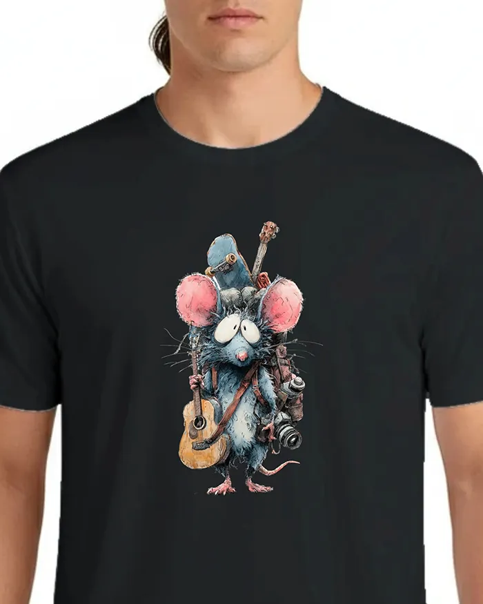 Hand-drawn black and white rat t-shirt β Traveling Hobbies Rat Tee β view 6