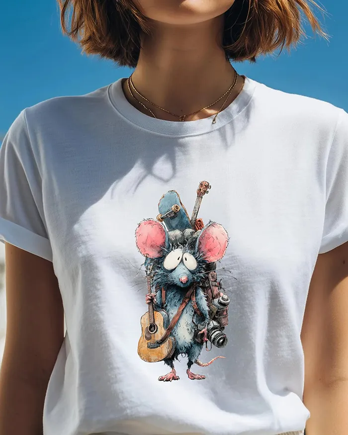Hand-drawn black and white rat t-shirt β Hobby Lover Rat Tee β view 3