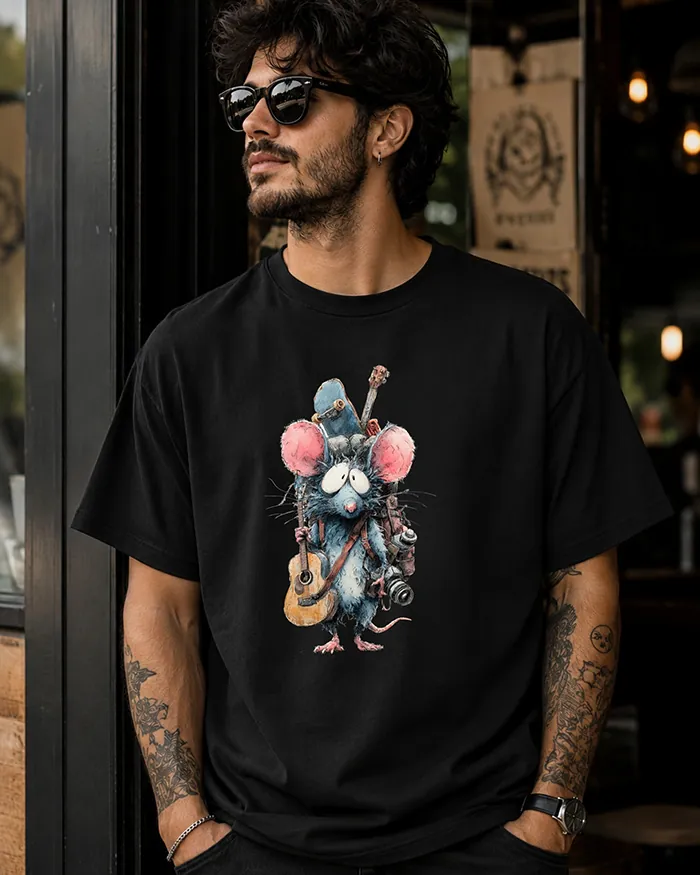 Hand-drawn black and white rat t-shirt β Hobby Lover Rat Tee β view 9