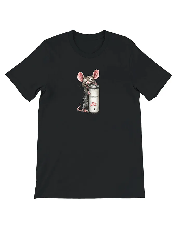 Hand-drawn black and white rat t-shirt — "Operating on 3%" Low Battery Rat Tee — view 10