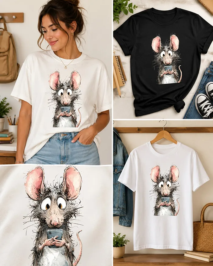 Hand-drawn black and white rat t-shirt β Screen Addict Rat Tee β view 4
