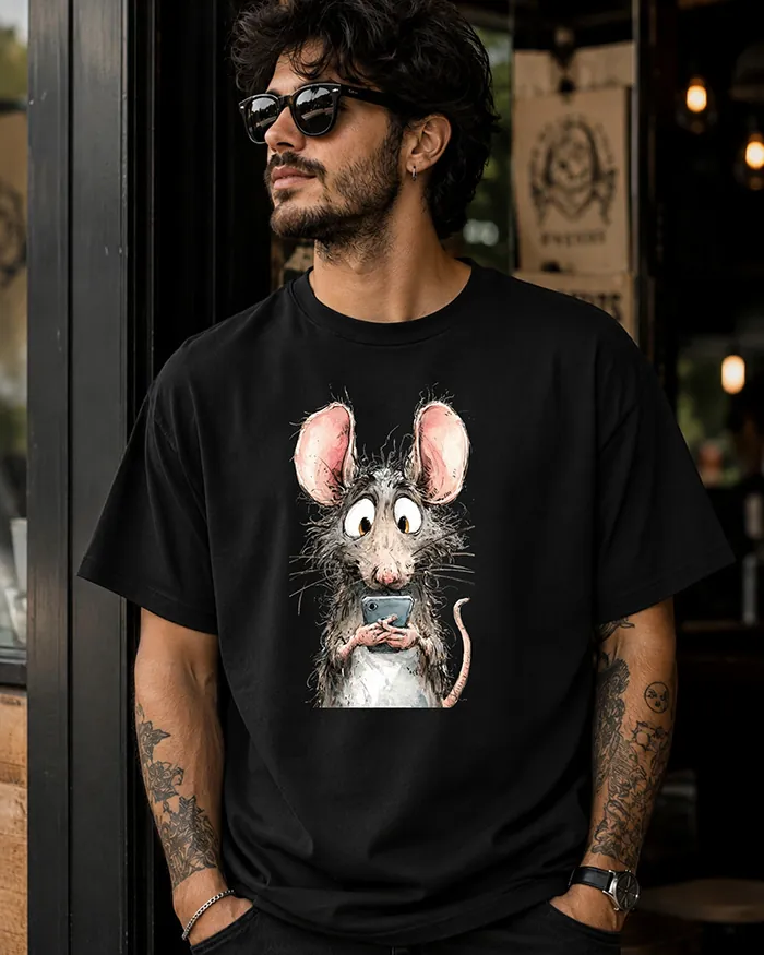 Hand-drawn black and white rat t-shirt β Screen Addict Rat Tee β view 9