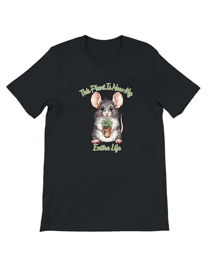 Hand-drawn black and white rat t-shirt β "This Plant Is Now My Entire Life" Rat Tee β view 10