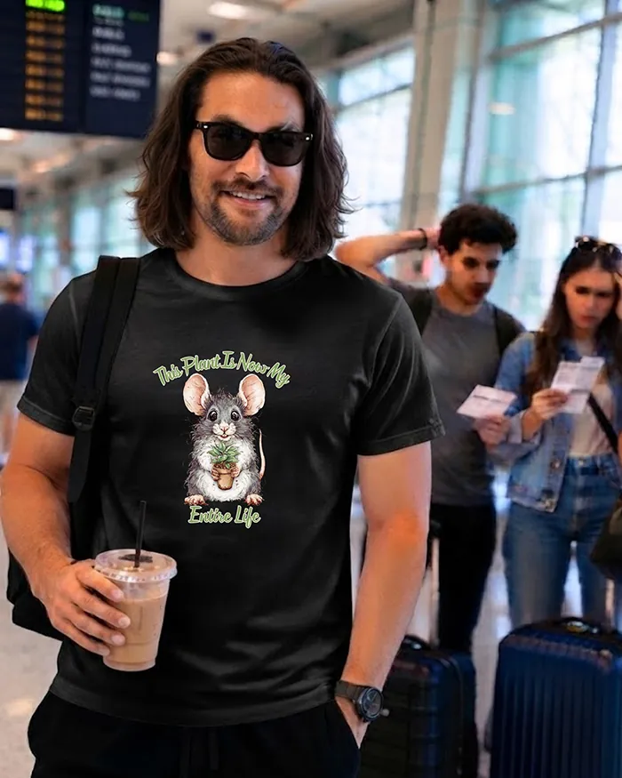 Hand-drawn black and white rat t-shirt β "This Plant Is Now My Entire Life" Rat Tee β view 6