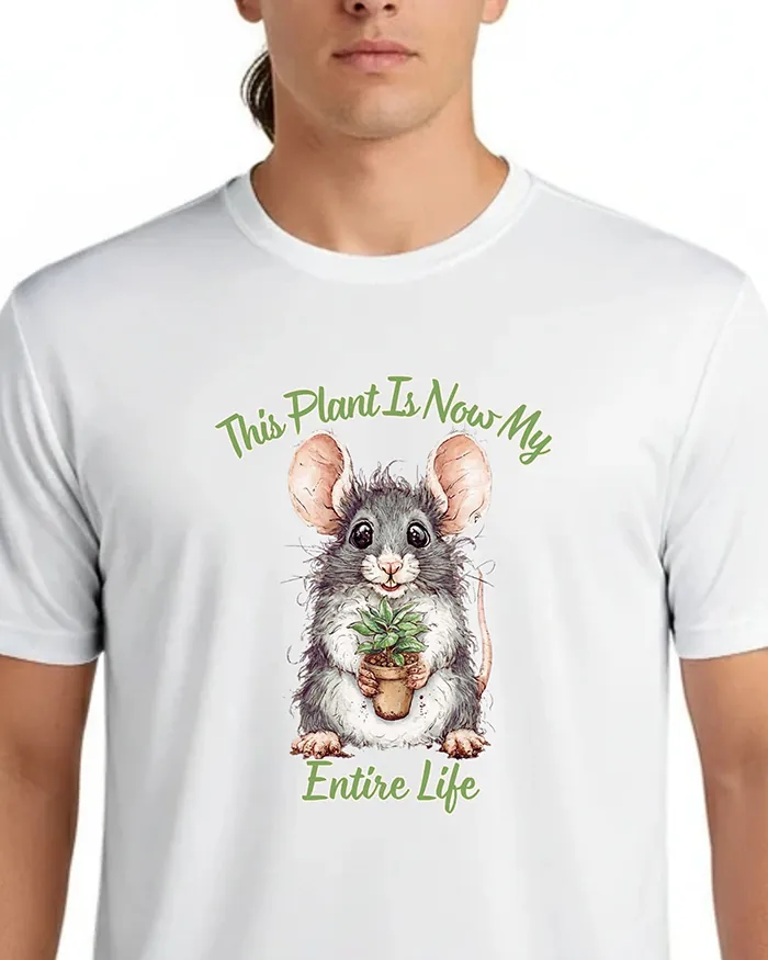 Hand-drawn black and white rat t-shirt β "This Plant Is Now My Entire Life" Rat Tee β view 7