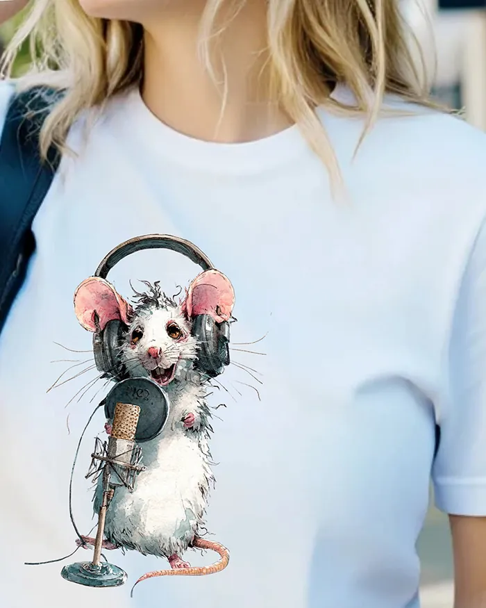 Hand-drawn black and white rat t-shirt — Podcast Host Rat Tee — Silly Rat Collection