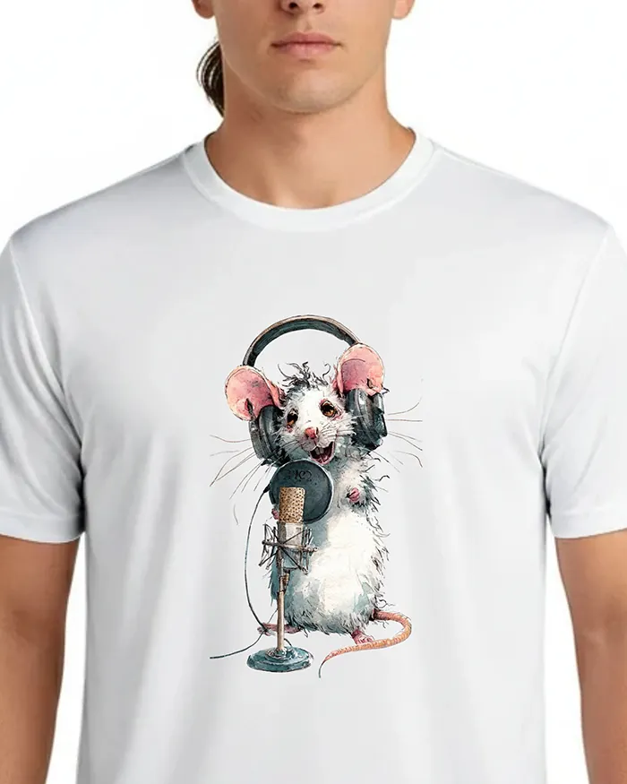 Hand-drawn black and white rat t-shirt — Podcast Host Rat Tee — view 5