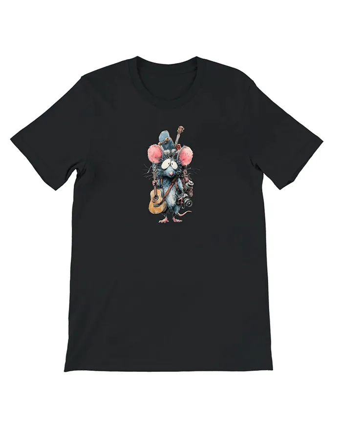 Hand-drawn black and white rat t-shirt — Podcast Host Rat Tee — view 7