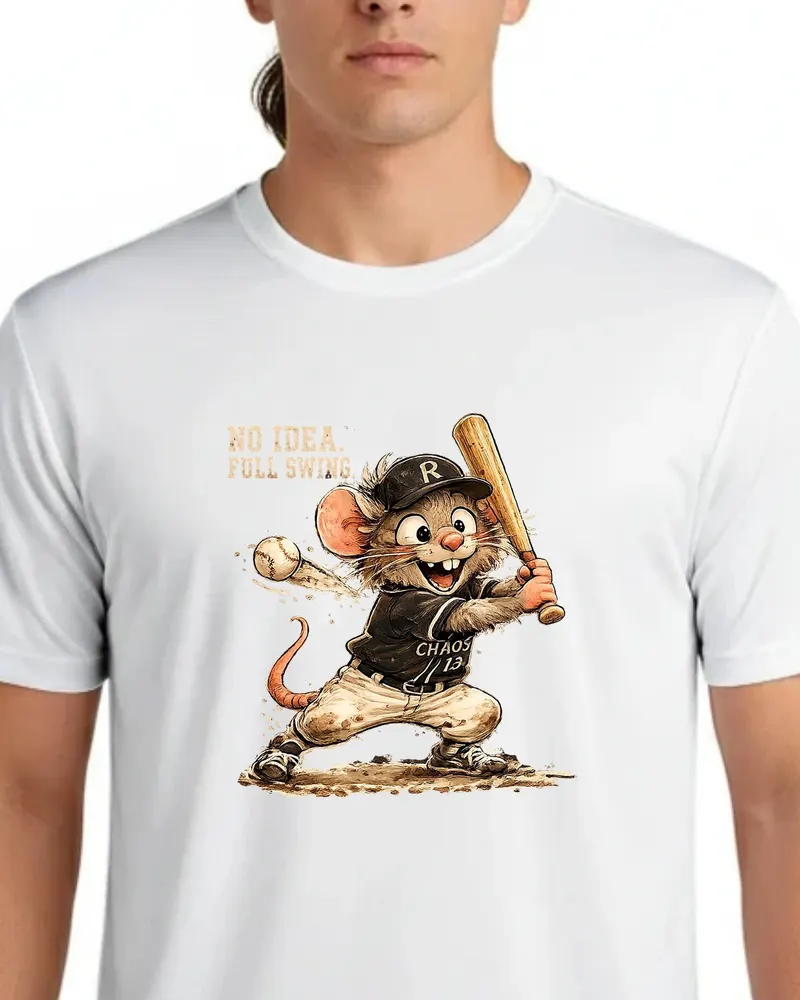 Baseball Graphic Tee — hand-drawn rat design