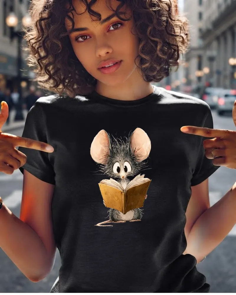 Book Lover Graphic Tee — hand-drawn rat design
