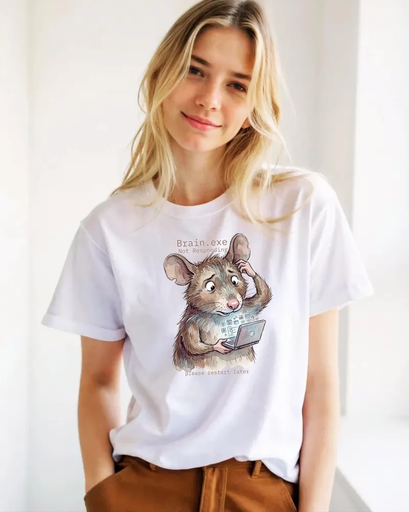 Brain.exe Coding Humor Tee — hand-drawn rat design