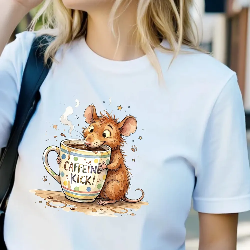 Caffeine Kick Mouse Shirt — hand-drawn rat design