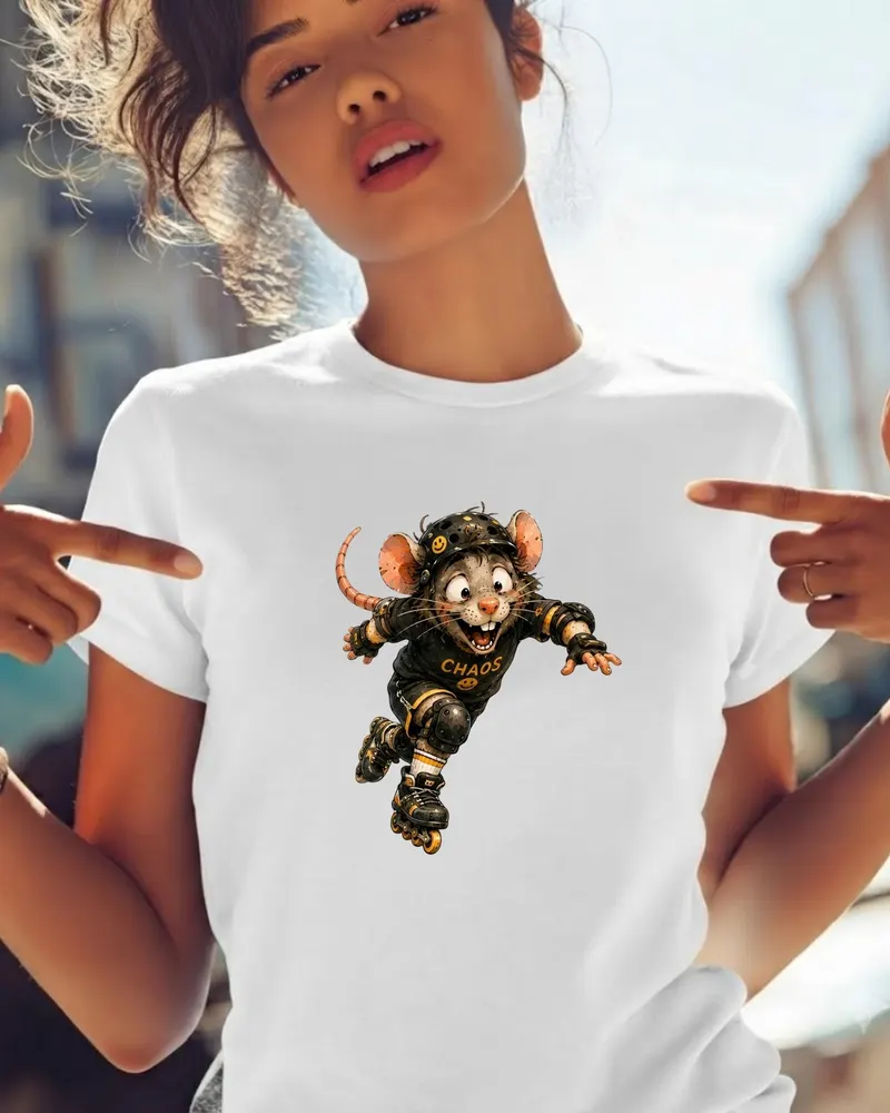 Roller Skating Tee — hand-drawn rat design