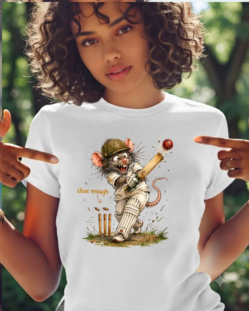 Cricket Player Gift Tee — hand-drawn rat design