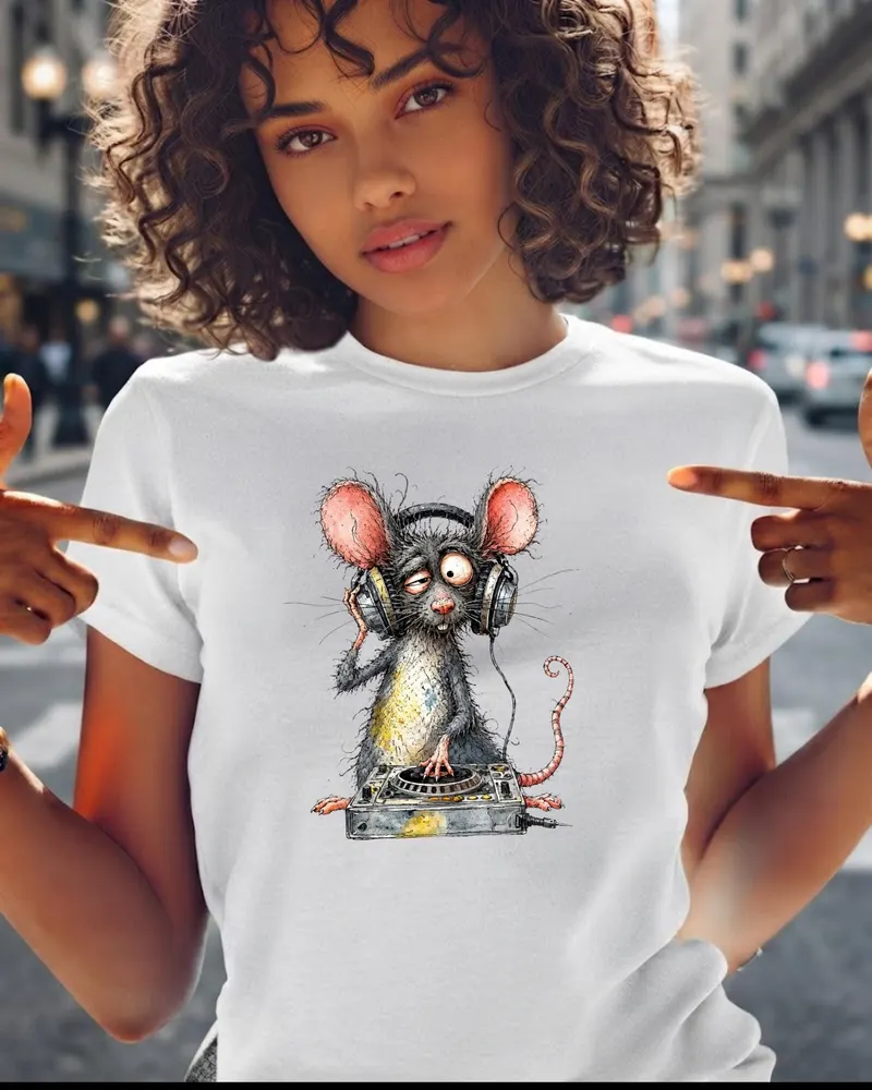 DJ Shirt — hand-drawn rat design by ArtDesignByNora