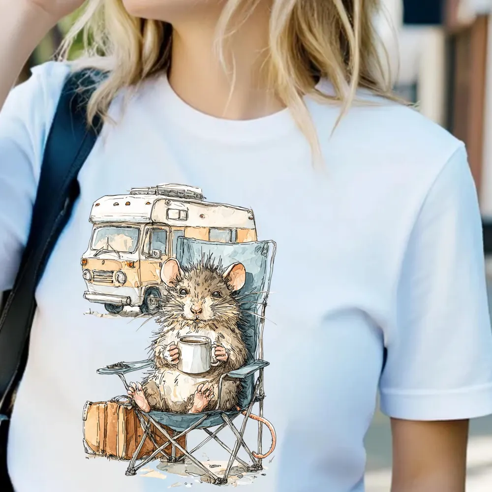 Funny Camping T-Shirt — hand-drawn rat design by ArtDesignByNora