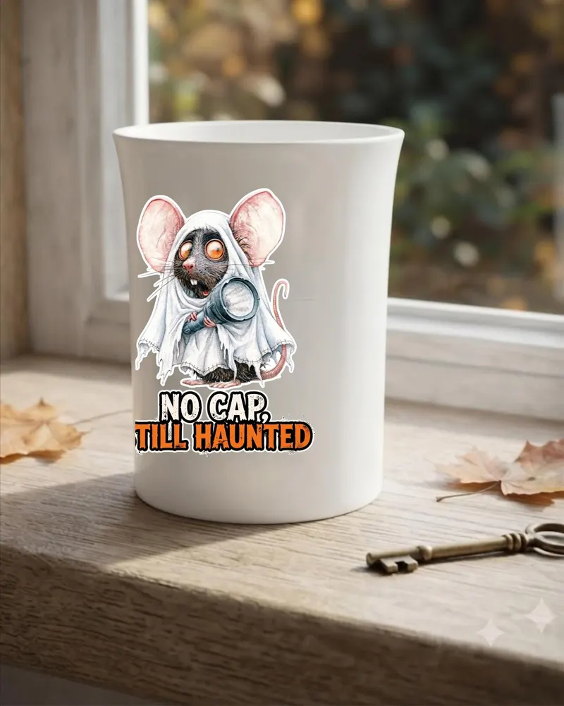 Funny Ghost Rat Mug — hand-drawn rat design