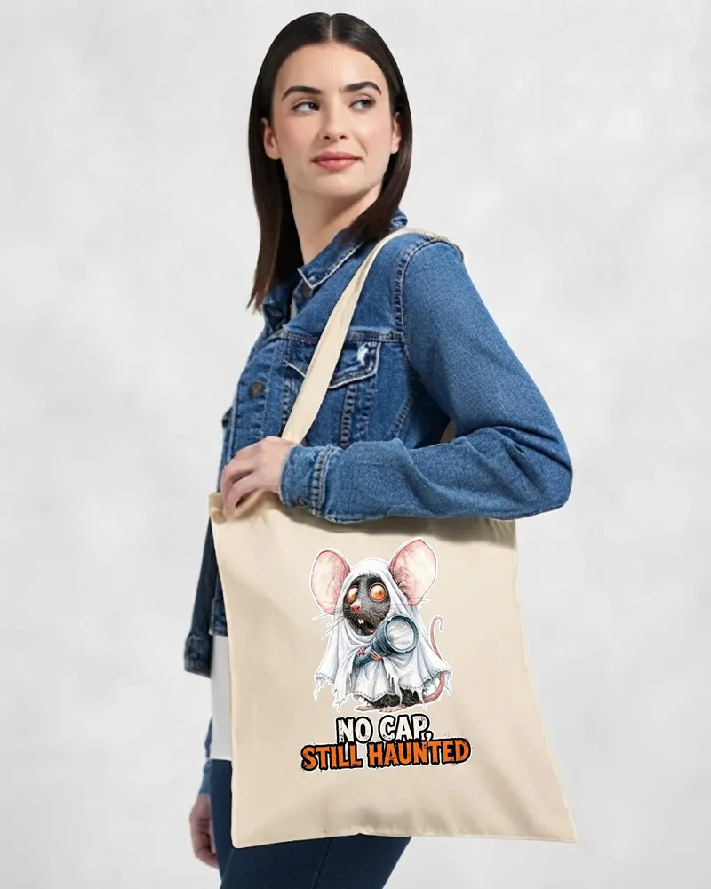 Funny Ghost Rat Tote Bag — hand-drawn rat design by ArtDesignByNora