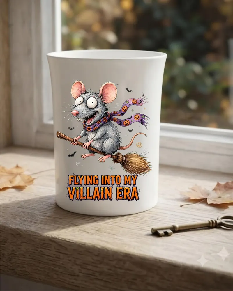 Funny Halloween Rat Porcelain Mug — hand-drawn rat design