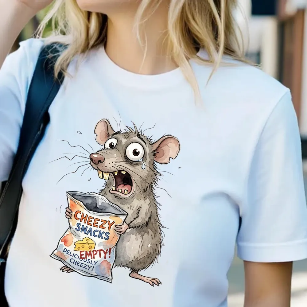 Funny Rat Empty Cheesy Snacks T-Shirt — hand-drawn rat design