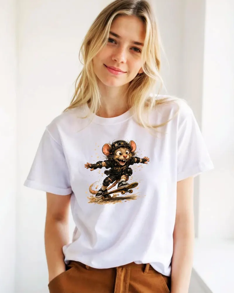 Funny Skateboard Shirt — hand-drawn rat design