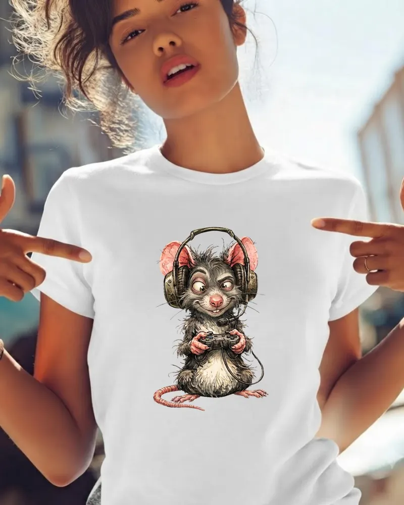 Gamer Graphic Tee — hand-drawn rat design