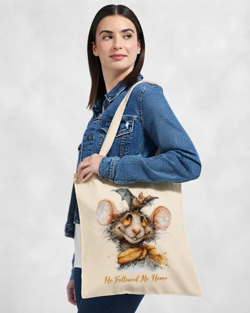 Gothic Rat Tote Bag with Bat — hand-drawn rat design